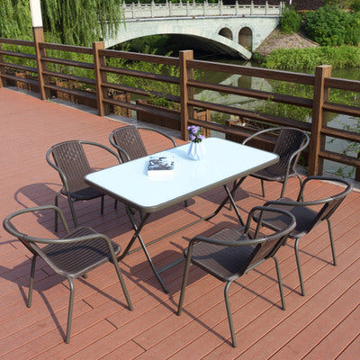 Rattan Chair Three Piece Set Courtyard Iron Art Outdoor Leisure Outdoor Rattan Table And Chair Combination Coffee Shop Stall Chair With Umbrella