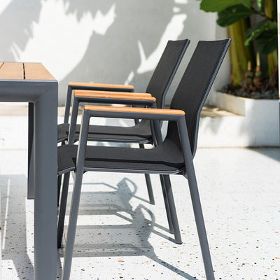 Imitation Wood Teslin Net Cloth Outdoor Tables And Chairs Courtyard Balcony Leisure Tables And Chairs Combination Aluminum Alloy Rattan Chair Outdoor Furniture