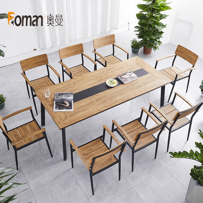 Auman Outdoor Plastic Wood Tables And Chairs Leisure Outdoor Tables And Chairs Combination Garden Cafe Catering Bar Courtyard Tables And Chairs