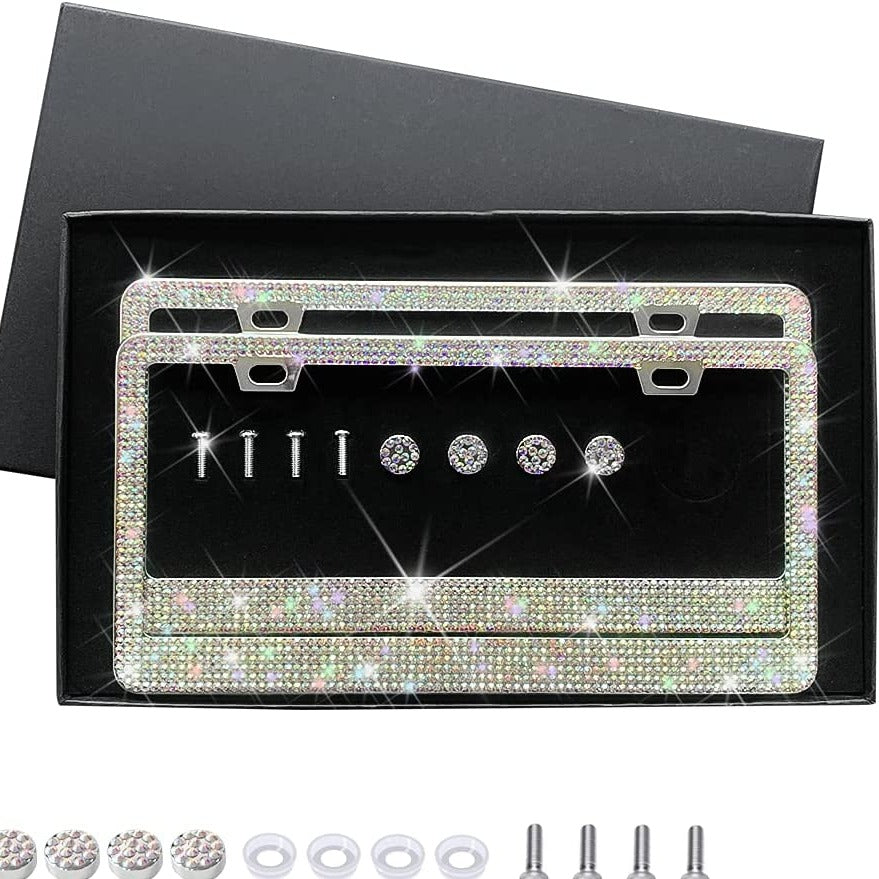 2PCS AB Color Diamond License Plate Frame