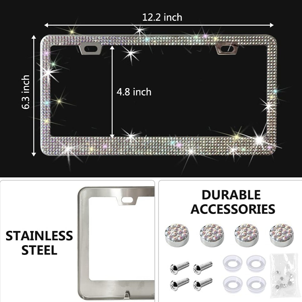 2PCS AB Color Diamond License Plate Frame
