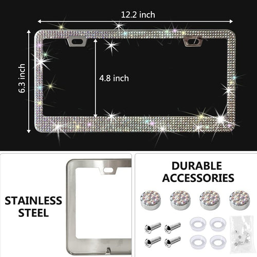 2PCS AB Color Diamond License Plate Frame