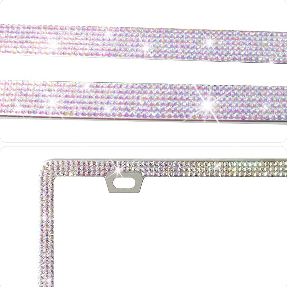 2PCS AB Color Diamond License Plate Frame