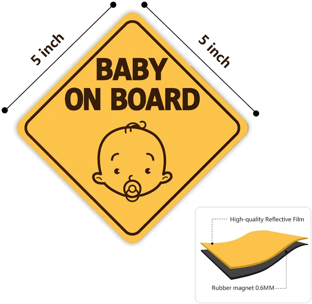 2 Pack of 5x5" Removable Baby on Board Magnetic Car Stickers
