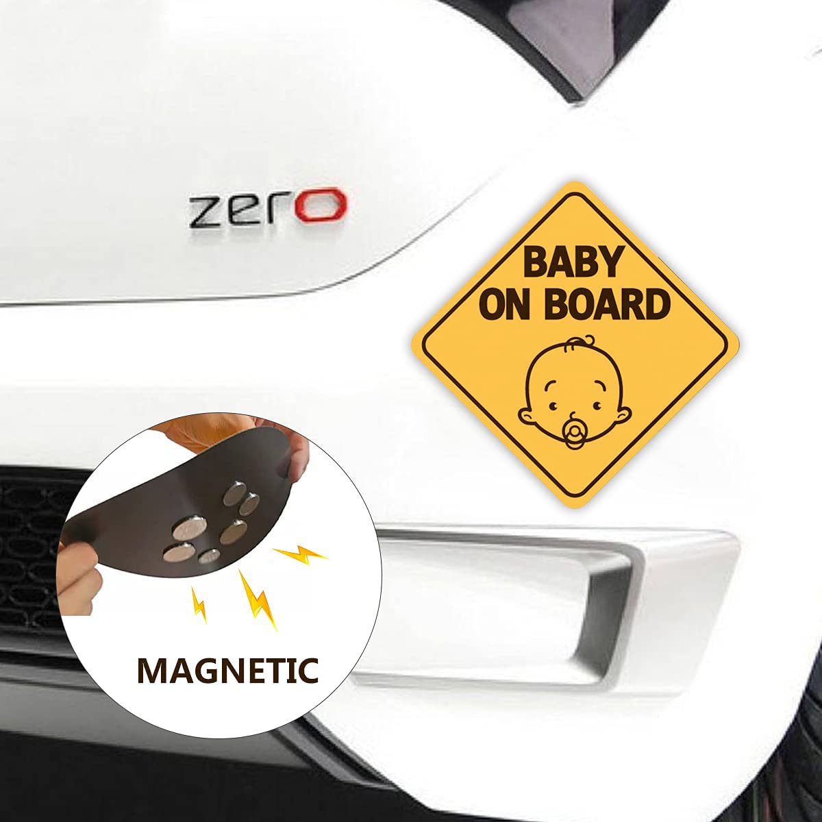 2 Pack of 5x5" Removable Baby on Board Magnetic Car Stickers