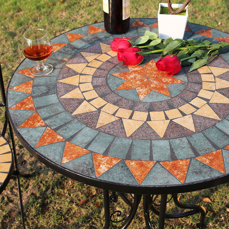 3 Pieces Garden Patio Mosaic Table, Outdoor Bistro Set with 2 Chairs