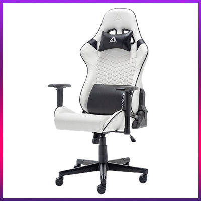 Game Chair with Two Pillows - Large Range Adjustable Back - Black/White Color