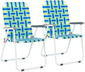 Patio Lawn Chairs Folding Set of 2, Webbed Folding Chair Outdoor Beach Chair Portable Camping Chair for Yard, Garden (Blue)