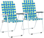 Patio Lawn Chairs Folding Set of 2, Webbed Folding Chair Outdoor Beach Chair Portable Camping Chair for Yard, Garden (Blue)