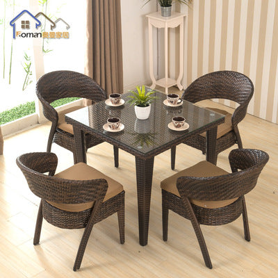 Outdoor Tables And Chairs Rattan Tables And Chairs Leisure Cafe Balcony Courtyard Tables And Chairs Solid Wood Rattan Chairs Tea Table Five Piece Set