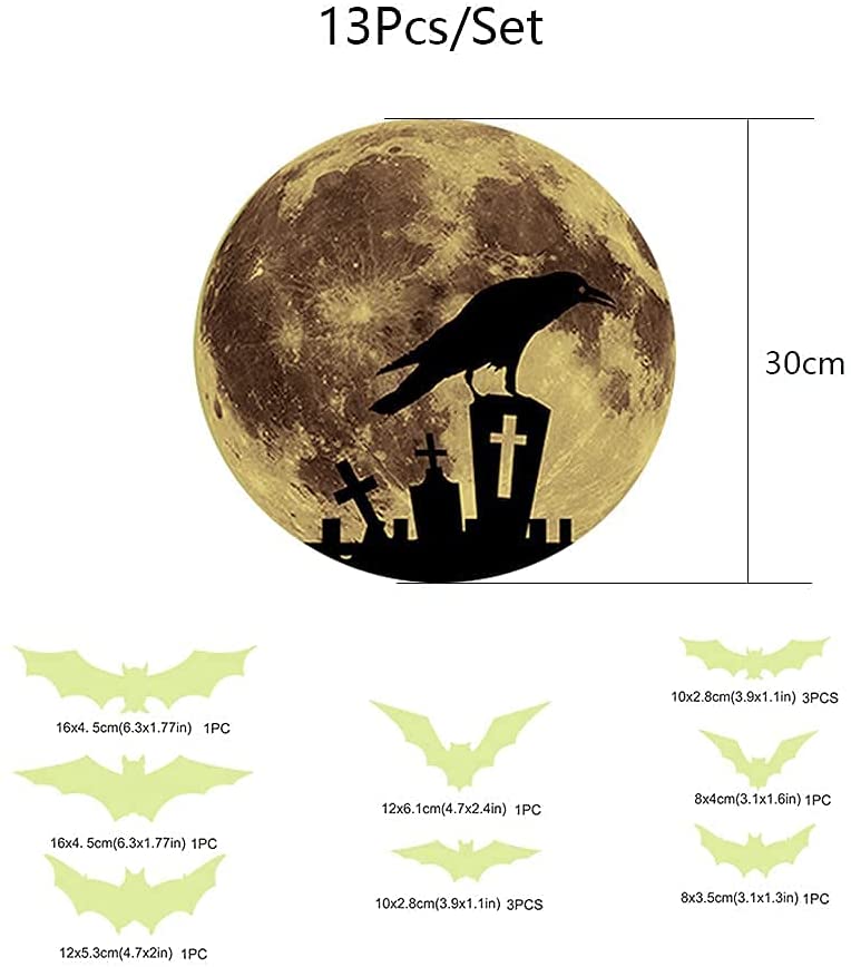 3D Crow Moon Halloween Bats Decor
