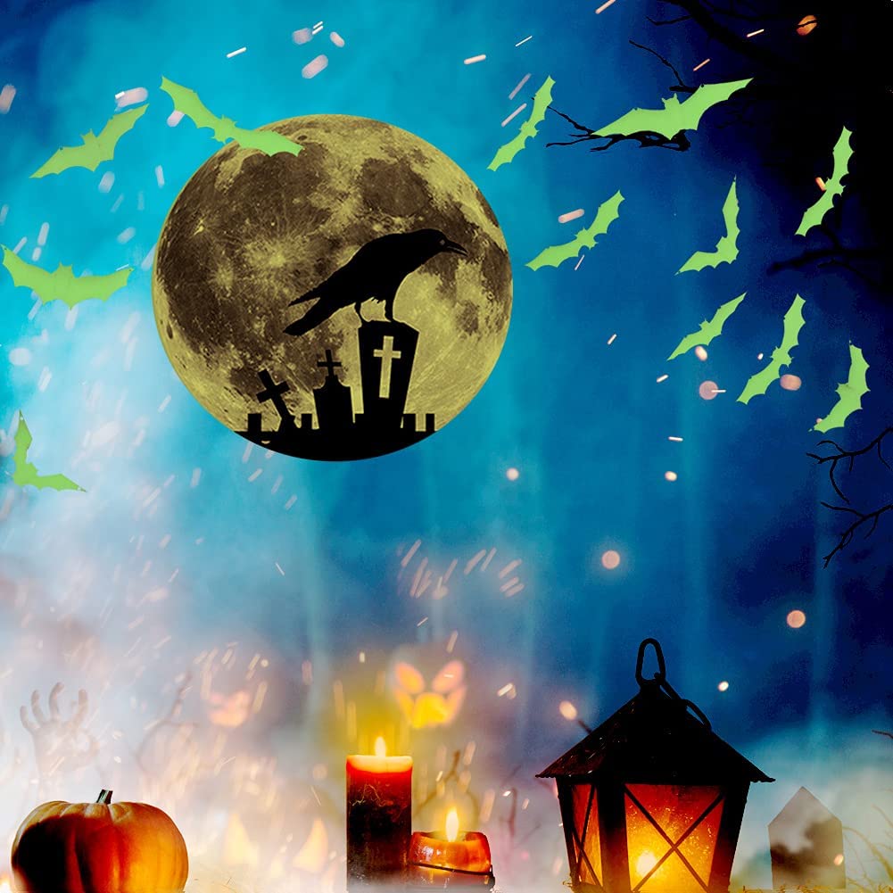3D Crow Moon Halloween Bats Decor