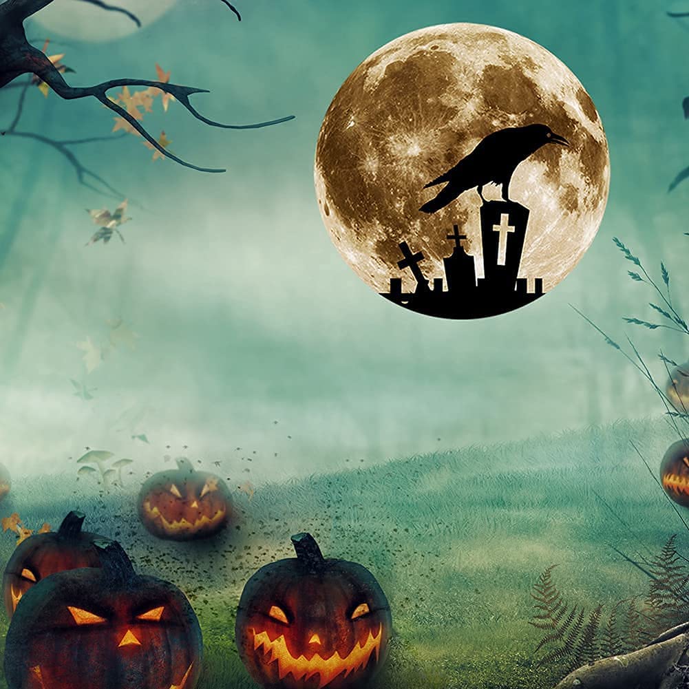 3D Crow Moon Halloween Bats Decor
