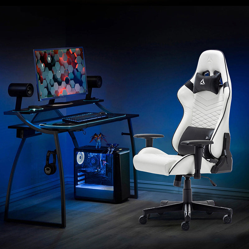 Game Chair with Two Pillows - Large Range Adjustable Back - Black/White Color