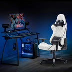 Game Chair with Two Pillows - Large Range Adjustable Back - Black/White Color