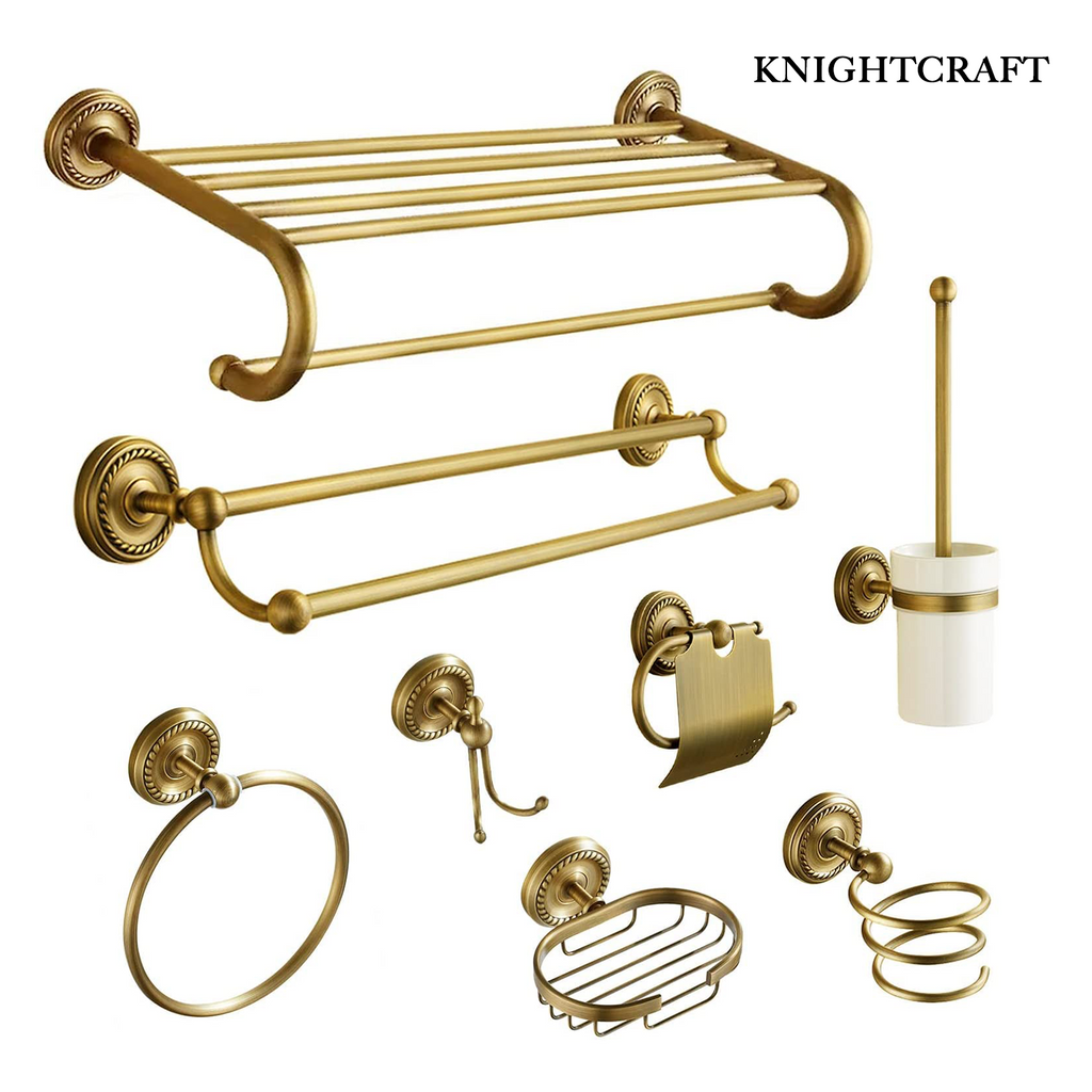 KNIGHTCRAFT 8PCS Antique Brass Gold Bathroom Accessories Set