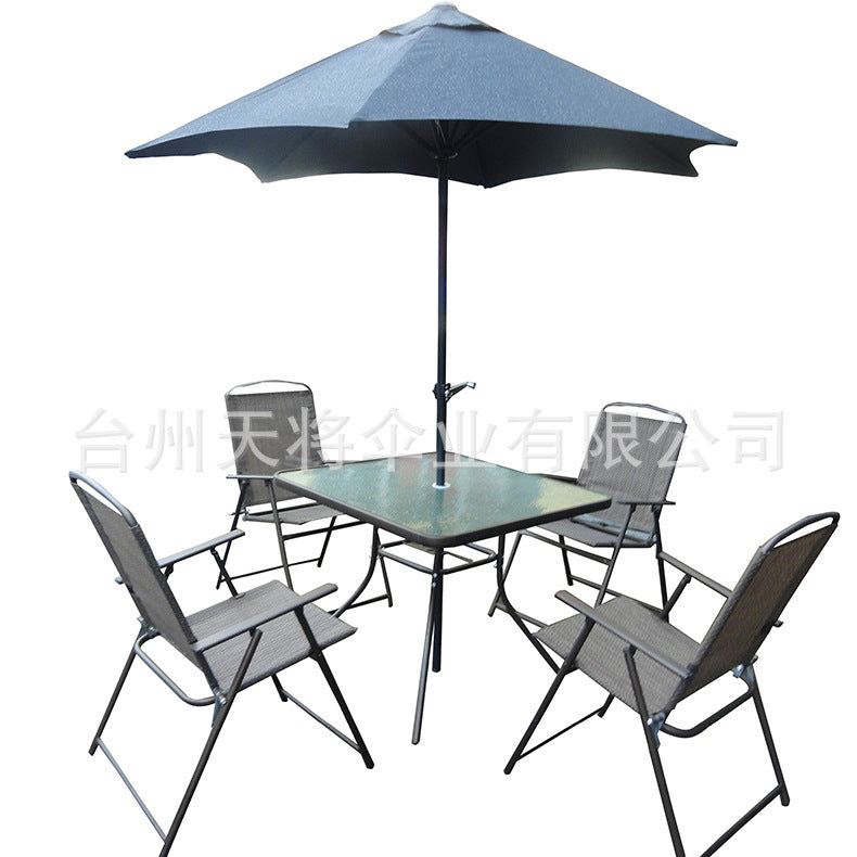 Teslin Outdoor Folding Chairs and Tables Set with umbrella