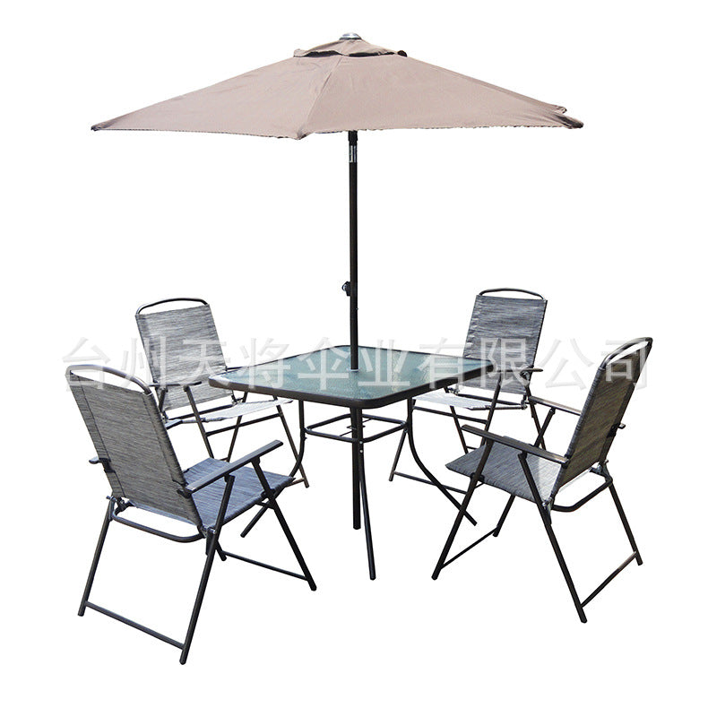 Teslin Outdoor Folding Chairs and Tables Set with umbrella