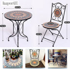 3 Pieces Garden Patio Mosaic Table, Outdoor Bistro Set with 2 Chairs