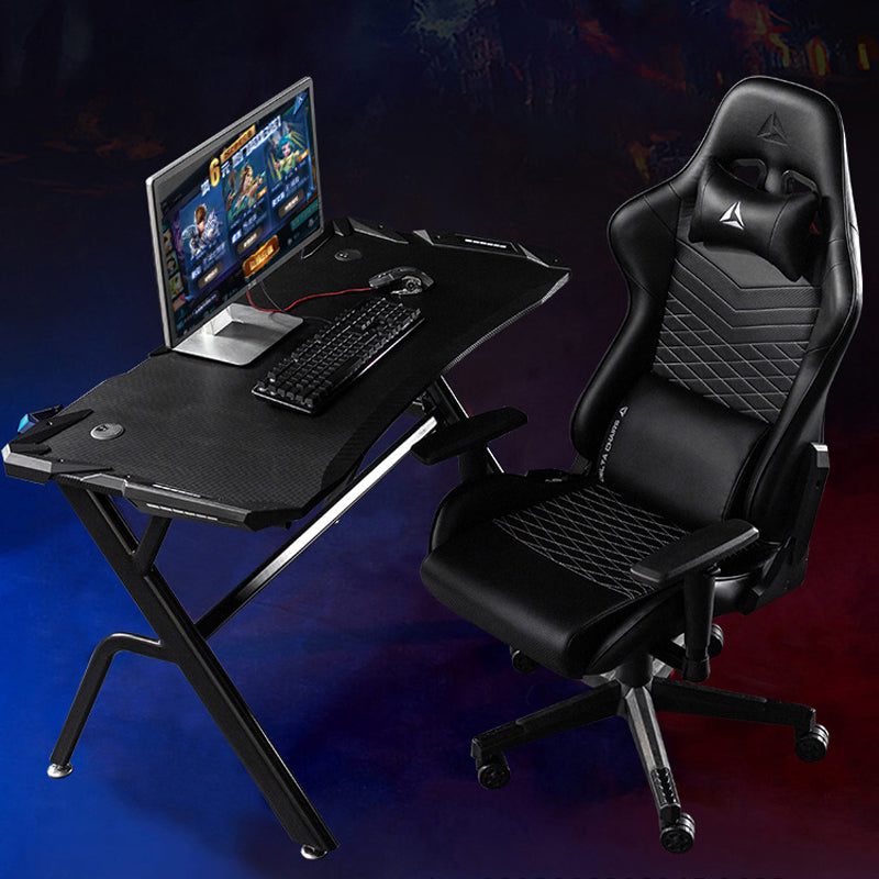 Game Chair with Two Pillows - Large Range Adjustable Back - Black/White Color