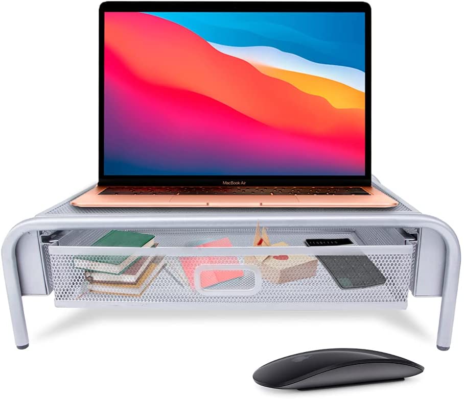 Mesh Monitor Stand Riser with Drawer Desk Organizer