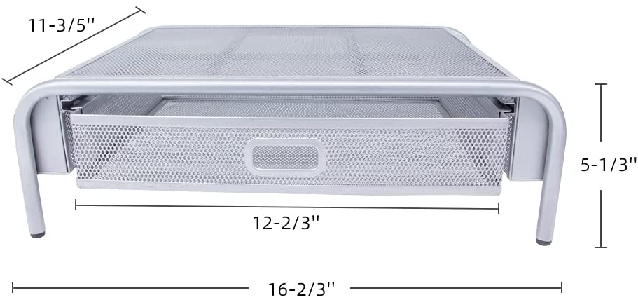 Mesh Monitor Stand Riser with Drawer Desk Organizer