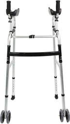 LIVINGCARING Foldable Standard Walker, Height Adjustable Aluminum Walkers for Seniors with Removable Armrest Pad, Lightweight Rehabilitation Auxiliary Rolling Walker, Walker Aid Supports UP to 235 lbs