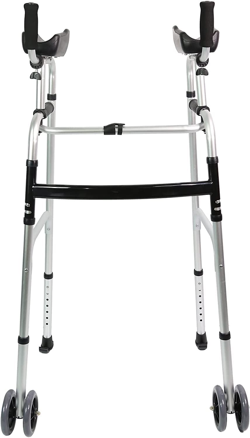 LIVINGCARING Foldable Standard Walker, Height Adjustable Aluminum Walkers for Seniors with Removable Armrest Pad, Lightweight Rehabilitation Auxiliary Rolling Walker, Walker Aid Supports UP to 235 lbs