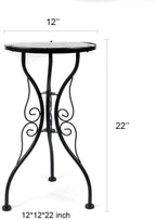 Outdoor Mosaic Side Table Butterfly End Table Small Patio Round Printed Glass Table for Yard,Lawn and Garden Decor