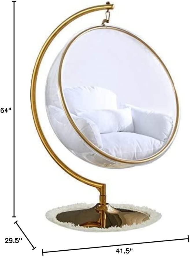Golden Stand Acrylic Landing Bubble Chair with White Cushion Stocked in US Freeshipping