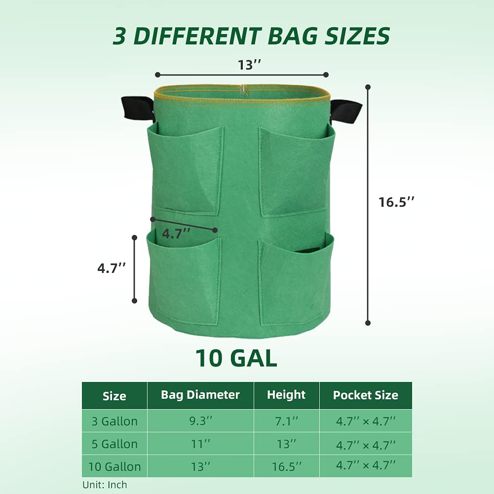 5 Pack 10 Gallon Green Strawberry Plant Grow Bags
