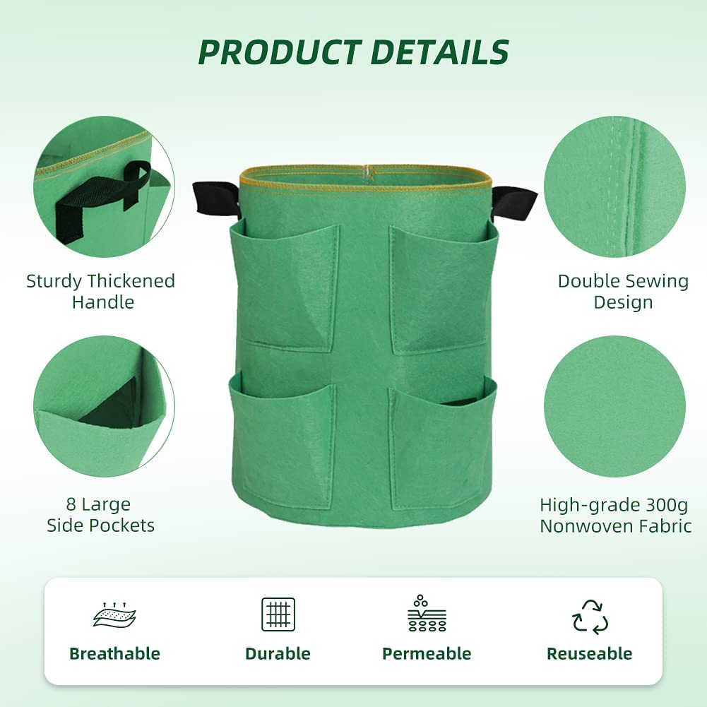 5 Pack 10 Gallon Green Strawberry Plant Grow Bags