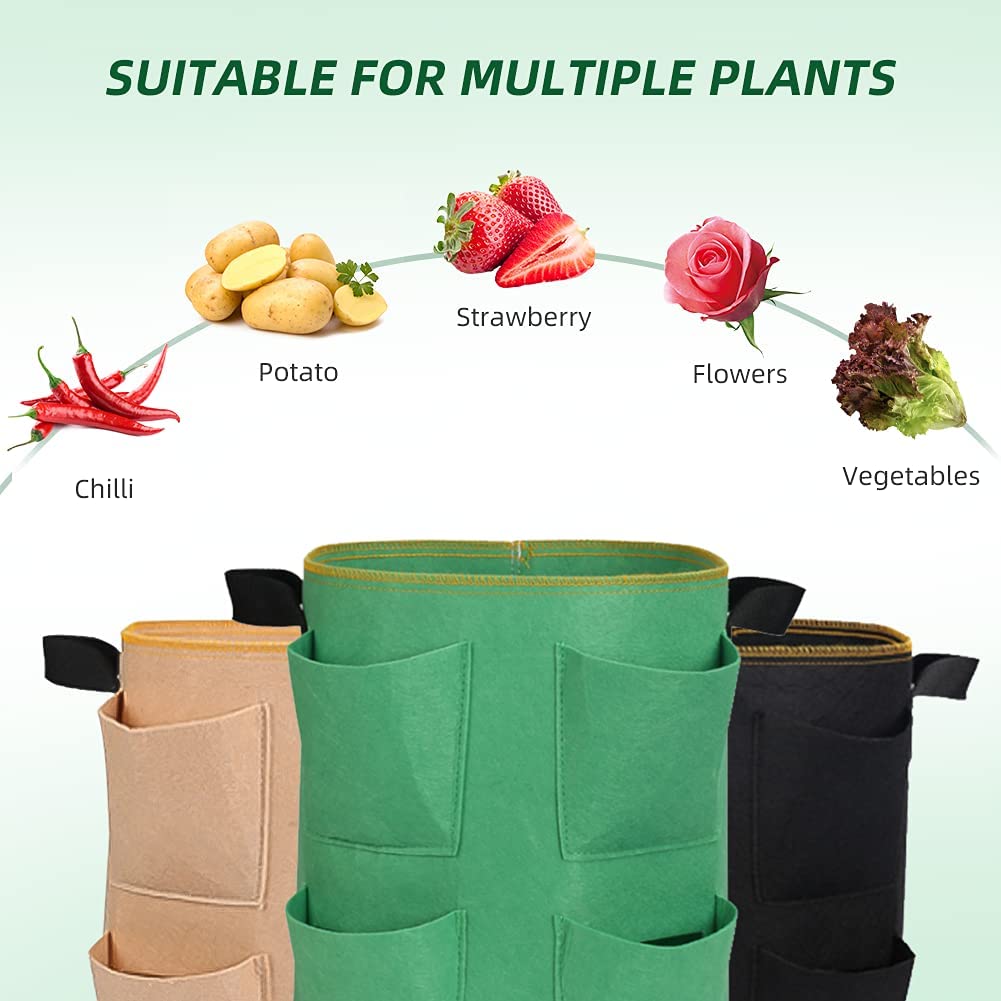 5 Pack 10 Gallon Green Strawberry Plant Grow Bags