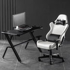 Game Chair with Two Pillows - Large Range Adjustable Back - Black/White Color