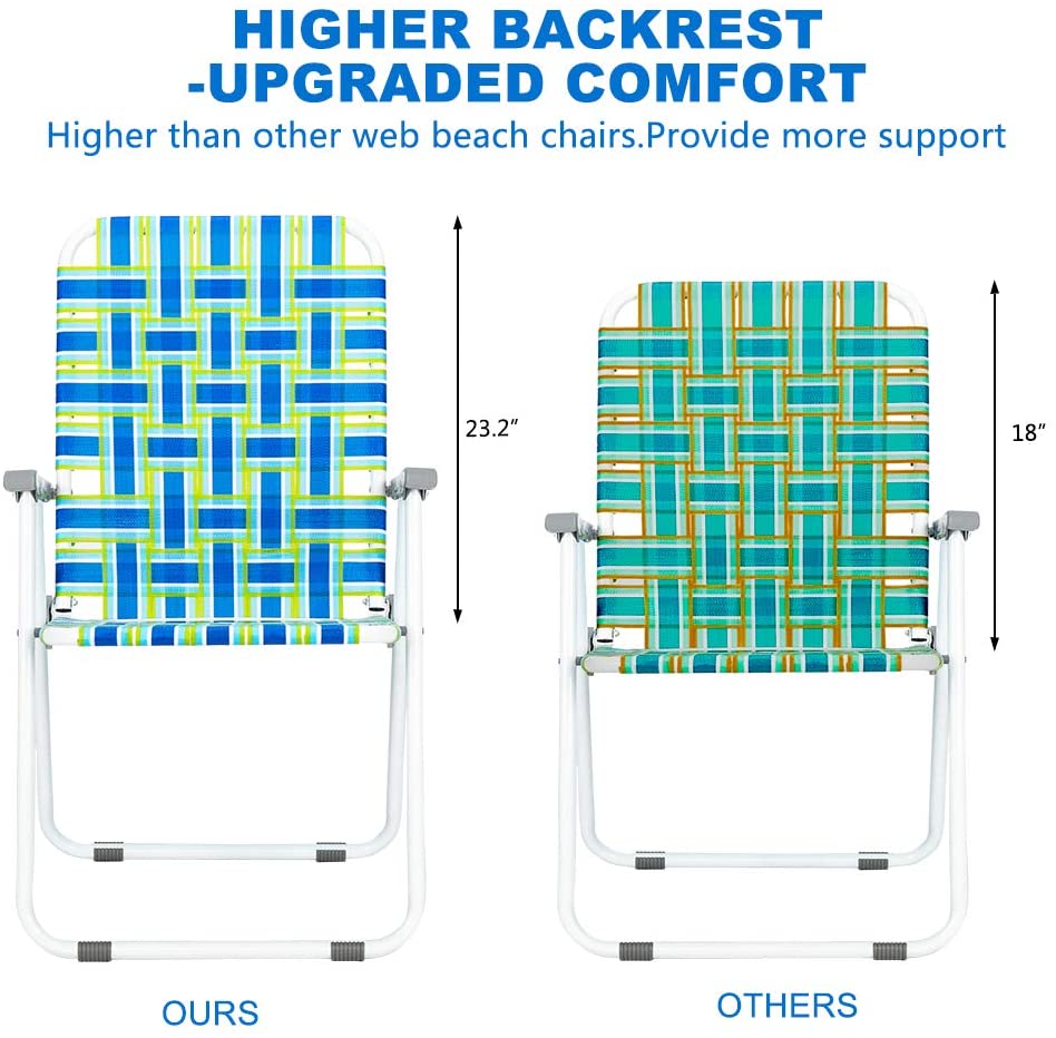 Patio Lawn Chairs Folding Set of 2, Webbed Folding Chair Outdoor Beach Chair Portable Camping Chair for Yard, Garden (Blue)
