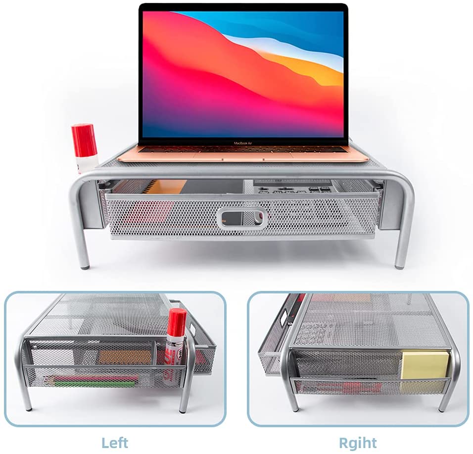 Mesh Monitor Stand Riser with Drawer Desk Organizer