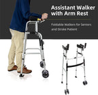 LIVINGCARING Foldable Standard Walker, Height Adjustable Aluminum Walkers for Seniors with Removable Armrest Pad, Lightweight Rehabilitation Auxiliary Rolling Walker, Walker Aid Supports UP to 235 lbs