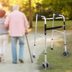 LIVINGCARING Foldable Standard Walker, Height Adjustable Aluminum Walkers for Seniors with Removable Armrest Pad, Lightweight Rehabilitation Auxiliary Rolling Walker, Walker Aid Supports UP to 235 lbs