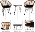 3 Sets of Balcony Tables and Chairs, Rattan Leisure Chairs, Small Tea Table Combination, Outdoor Terrace Tables and Chairs in Nordic Courtyard