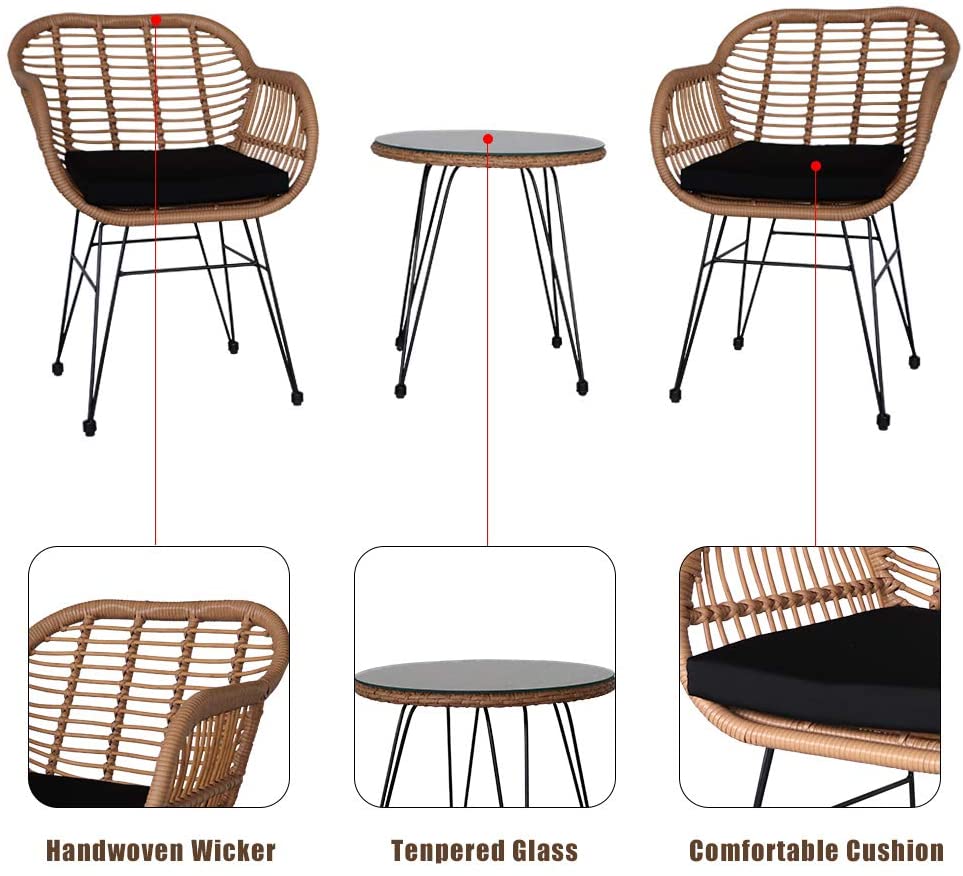 3 Sets of Balcony Tables and Chairs, Rattan Leisure Chairs, Small Tea Table Combination, Outdoor Terrace Tables and Chairs in Nordic Courtyard