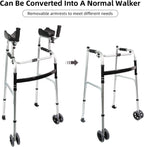 LIVINGCARING Foldable Standard Walker, Height Adjustable Aluminum Walkers for Seniors with Removable Armrest Pad, Lightweight Rehabilitation Auxiliary Rolling Walker, Walker Aid Supports UP to 235 lbs