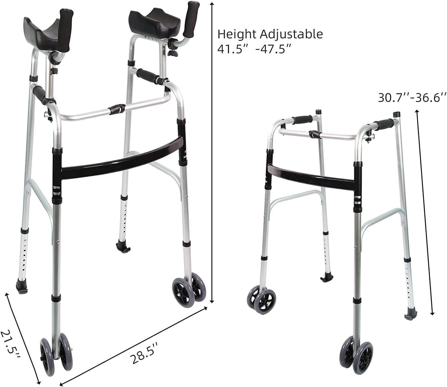 LIVINGCARING Foldable Standard Walker, Height Adjustable Aluminum Walkers for Seniors with Removable Armrest Pad, Lightweight Rehabilitation Auxiliary Rolling Walker, Walker Aid Supports UP to 235 lbs