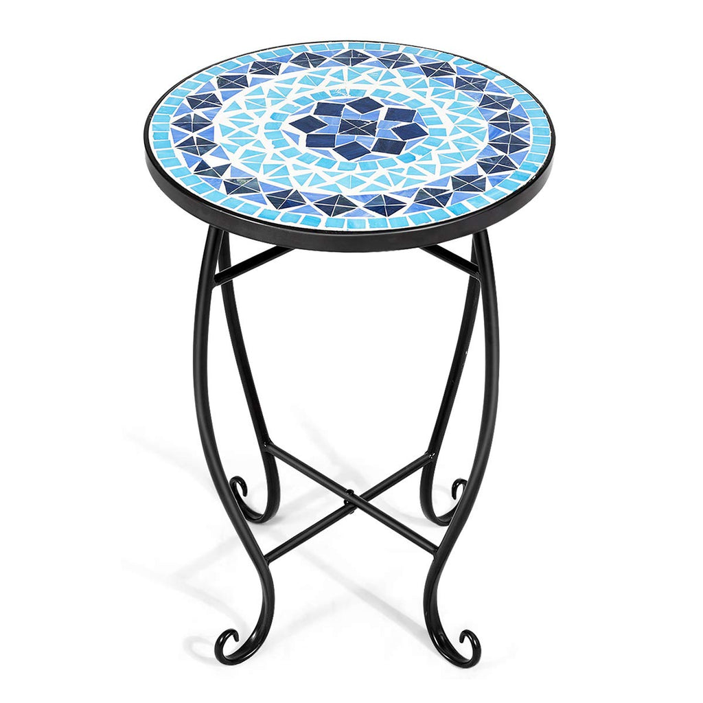 Outdoor Side Table, Mosaic Patio Table, Ceramic Tile Top Metal Frame, Small End Table Porch Beach Patio Garden Balcony Poolside