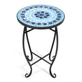 Outdoor Side Table, Mosaic Patio Table, Ceramic Tile Top Metal Frame, Small End Table Porch Beach Patio Garden Balcony Poolside