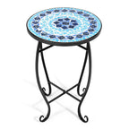 Outdoor Side Table, Mosaic Patio Table, Ceramic Tile Top Metal Frame, Small End Table Porch Beach Patio Garden Balcony Poolside