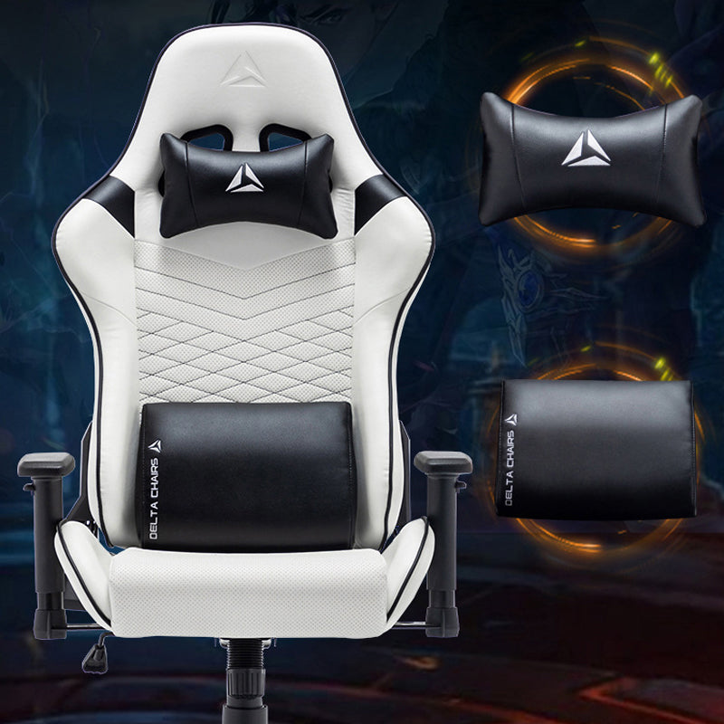 Game Chair with Two Pillows - Large Range Adjustable Back - Black/White Color