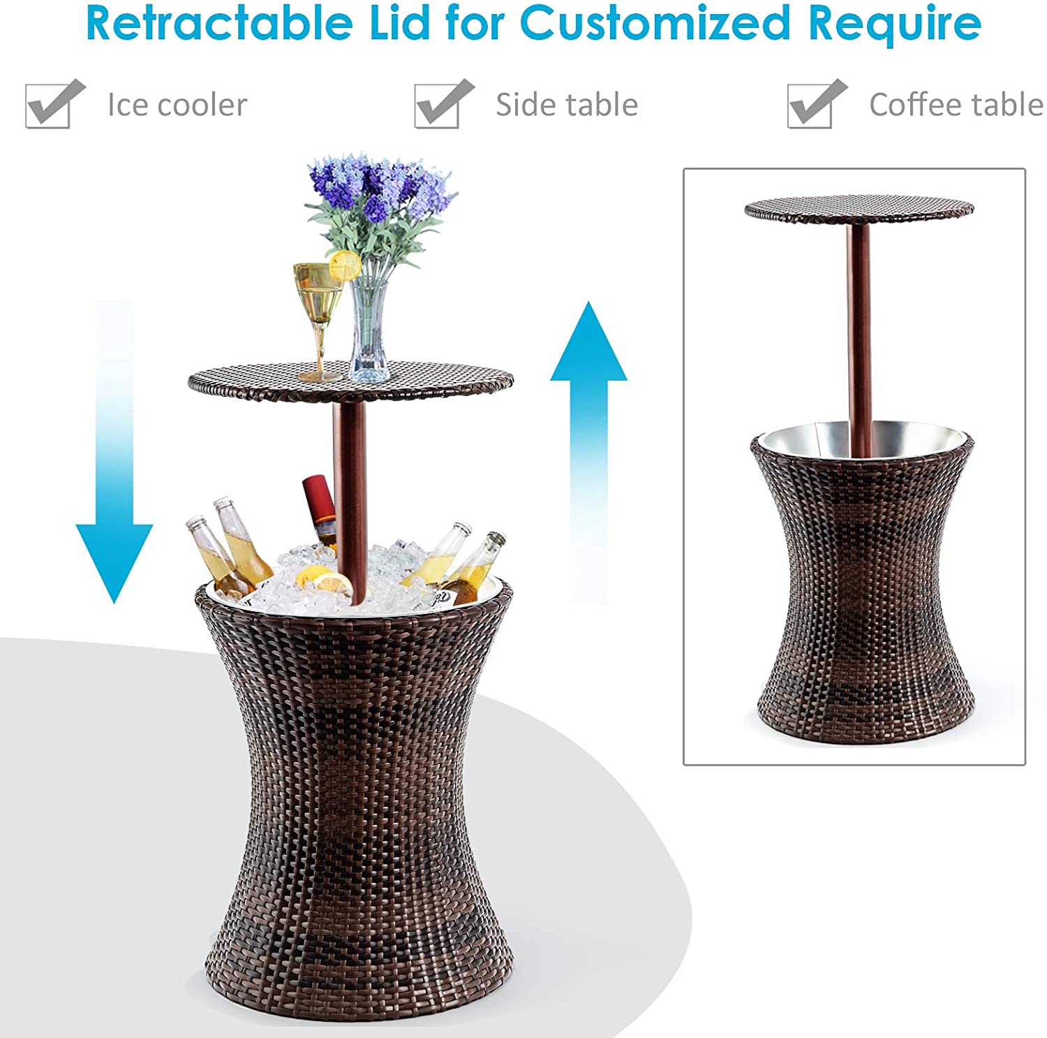 Adjustable Outdoor Cool Bar Rattan Table for Party Pool Use