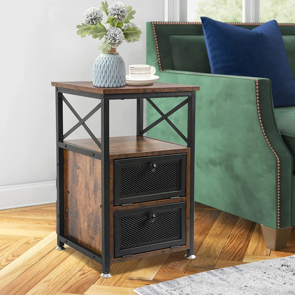 KNIGHTCRAFT End Table with 2 Drawer Storage for Living Room