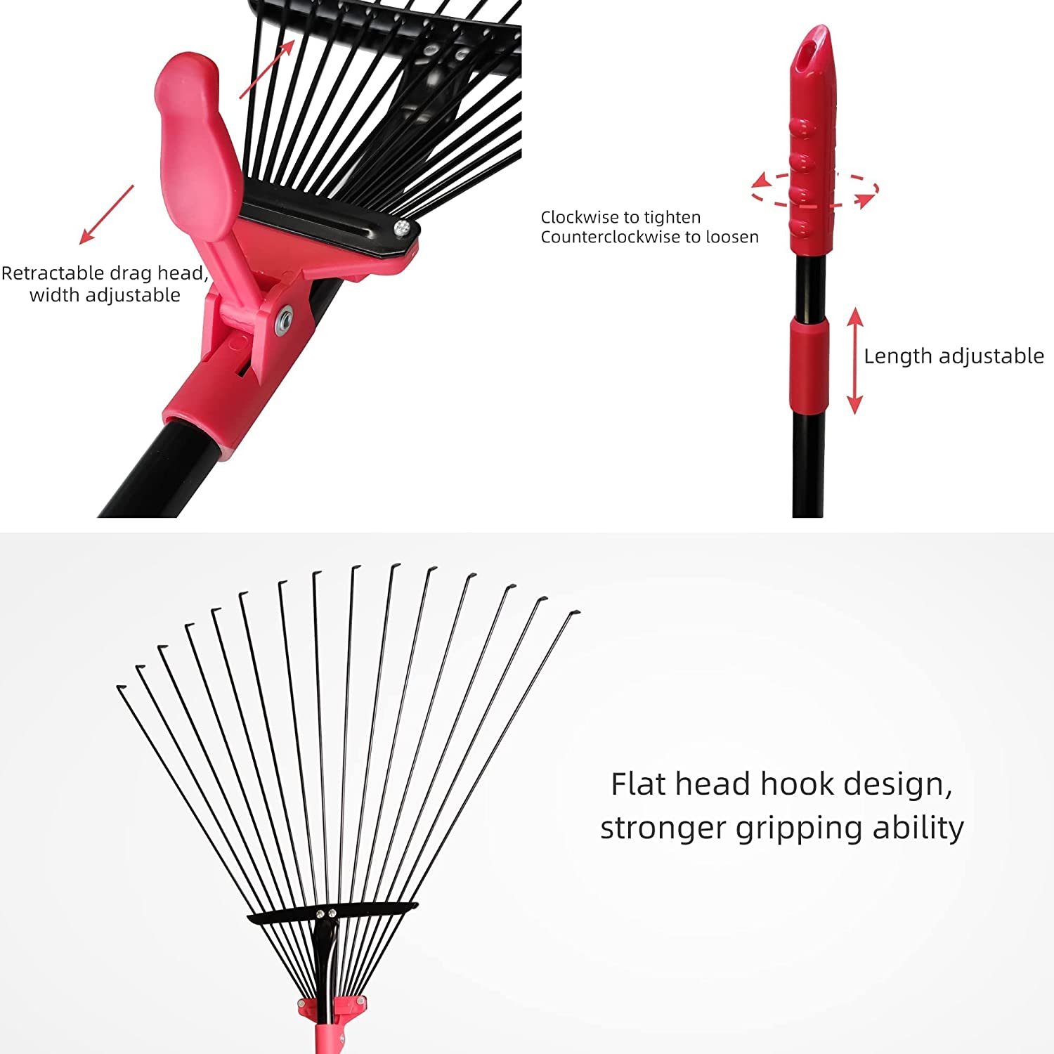 Adjustable Garden Leaf Rake 64 inches Rake