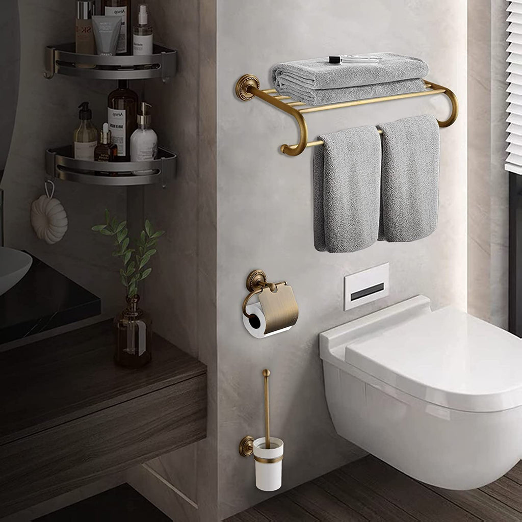 KNIGHTCRAFT 8PCS Antique Brass Gold Bathroom Accessories Set